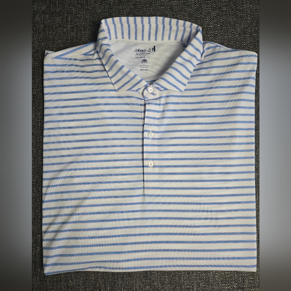 johnnie-O Light Blue, Pink and White Striped Polo - Picture 1 of 5